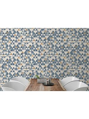 Papier Peint Retro Vintage Triangle - Bleu