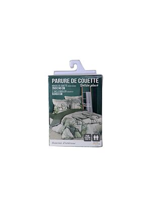 Parure de couette + 2 Taies D'oreillers Imprimées JUNGLE 260x240cm - Blanc / Vert