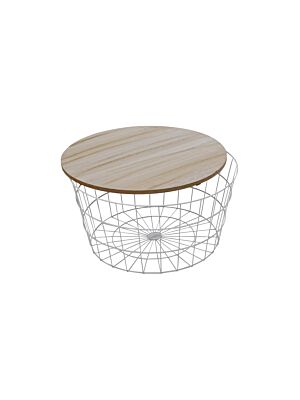 Table D'appoint Avec Petit Panier Métallique - Blanc 