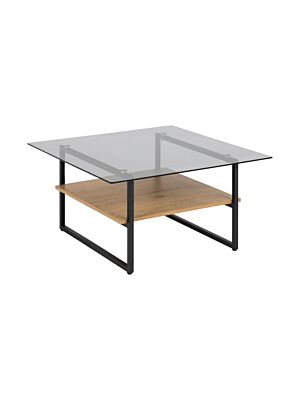 Table Basse OKAYA En Verre + Étagère En Mélamine - Chêne