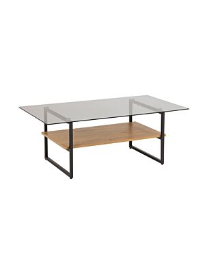 Table Basse OKAYA En Verre + Étagère En Mélamine 110cm - Chêne