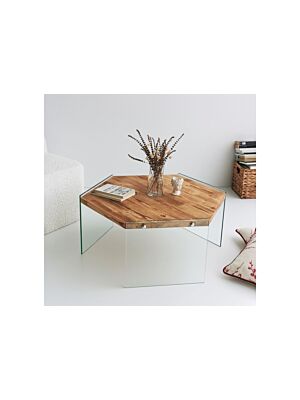 Table Basse HEXAGONE Avec Pieds En Verre - Walnut