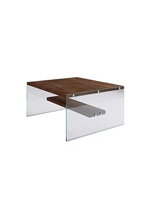 Table Basse SMARTY Piétement En Verre Avec Etagère - Walnut