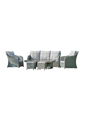 Salon De Jardin TURIN Avec Table + 2 Poufs - Gris