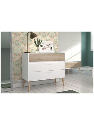 Commode AALBORG Avec 3 Tiroirs - Blanc / Chêne