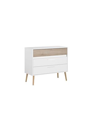 Commode AALBORG Avec 3 Tiroirs - Blanc / Chêne