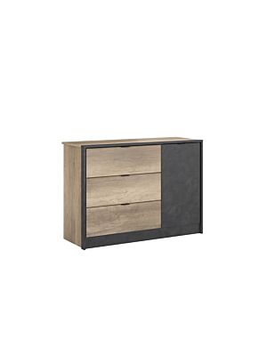 Commode TORONTO Avec 3 Tiroirs Et 1 Porte - Oak / Noir