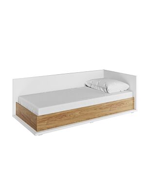 Lit Coffre SIMI 90x200 Droit Avec Matelas - Blanc / Chêne