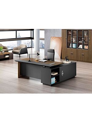 Bureau Directionnel EXCELLENCE 200x180x76cm - Marron / Gris