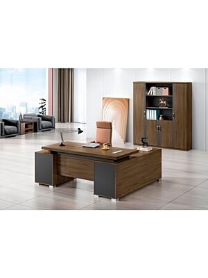 Bureau Directionnel EXCELLENCE 200x180x78cm - Marron / Gris