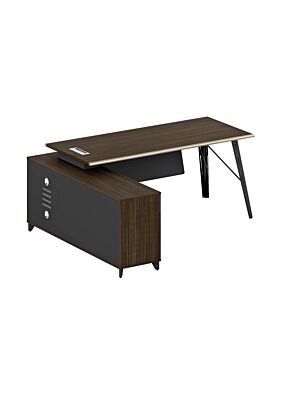 Bureau Directionnel LUXURY Avec Retour  - Chêne Foncé / Gris