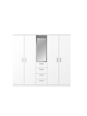 Armoire PANAMA Avec 4 Portes + 4 Tiroirs Et 1 Miroir - Blanc