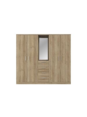 Armoire PANAMA Avec 4 Portes + 4 Tiroirs Et 1 Miroir - Chêne