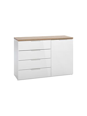 Commode MUNDI 1 porte 4 tiroirs - Blanc / Chêne