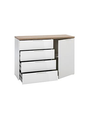 Commode MUNDI 1 porte 4 tiroirs - Blanc / Chêne