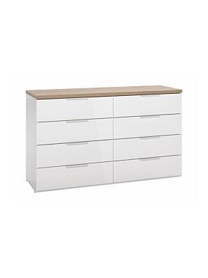 Double Commode MUNDI Avec 8 Tiroirs - Blanc / Chêne