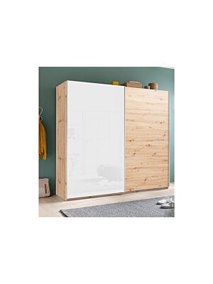 Armoire MUNDI Avec 2 Portes Coulissantes - Blanc / Chêne