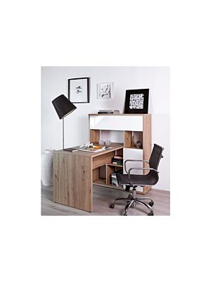 Bureau COLLEGIO Avec 2 Portes + 1 Tiroir + 4 Niches - Blanc / Chêne