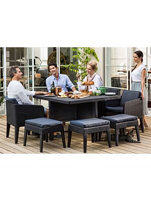 SET COLUMBIA Avec Table Carrée Et 4 Fauteuils + 4 Poufs - Gris Graphite