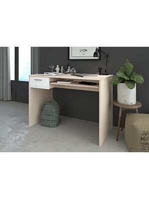 Bureau CHARLY Avec 1 Tiroir + Tablette Coulissante - Chêne / Blanc