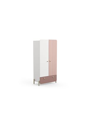 Armoire JADE Avec 2 Portes et 1 Tiroir - Blanc / Rose 