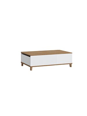 Table Basse Avec 2 Tiroirs PLISSE - Chêne / Blanc