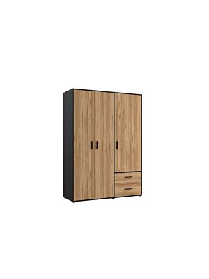 Armoire MOKKARO Avec 3 Portes Et 2 Tiroirs - Chêne / Noir