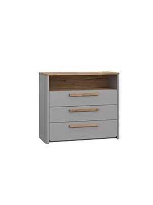 Commode SURFINO Avec 3 Tiroirs + 1 Niche - Gris / Chêne