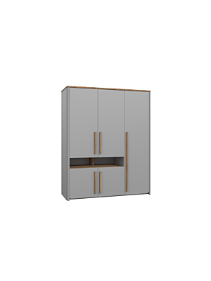 Armoire SURFINO Avec 3 Portes + 1 Niche - Gris / Chêne