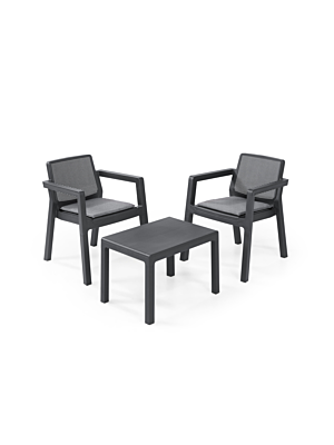 Set Balcon EMILY Table Basse + 2 Chaises Avec Accoudoirs - Gris Graphite