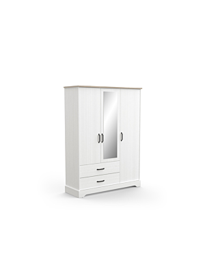 Armoire COTTAGE 3 Portes + 2 Tiroir et Miroir - Blanc