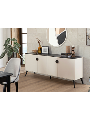 Buffet NIA 200x75x47cm Marbré - Blanc / Noir 