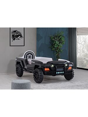 Lit Voiture JEEP 90x190cm Avec Sommier - Noir