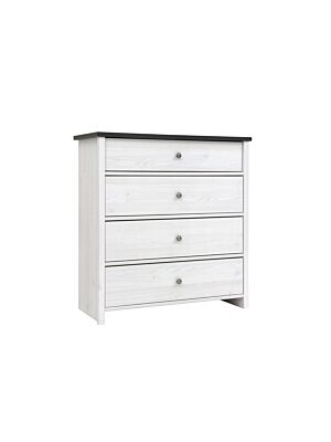 Commode PORTO 4 Tiroirs - Blanc / Noyer