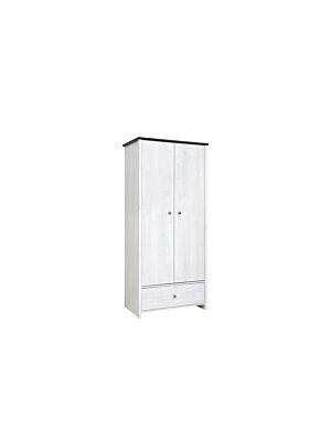 Armoire PORTO 2 Portes + 1 Tiroir - Blanc / Noyer