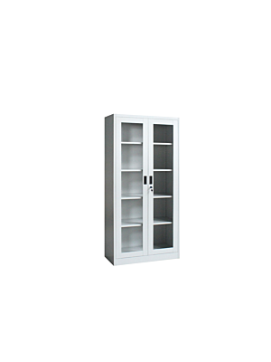 Armoire STEEL 2 Portes Vitrées - Gris / Blanc