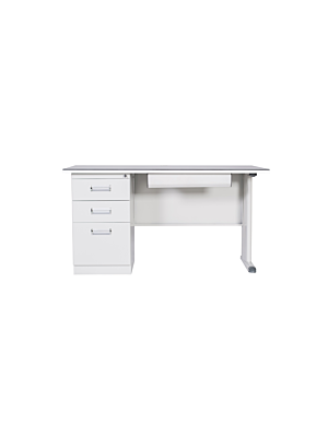 Bureau + Caisson Intégré 3 Tiroirs STEEL - Gris/Blanc