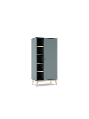 Armoire SACHA 1 Porte + 5 Niches - Vert Kaki / Chêne