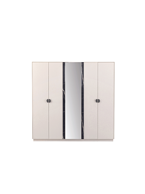 Armoire NIA Avec 5 Portes + Miroir -  Blanc / Noir / Marbre