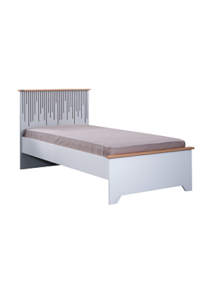Lit LUCAS Avec Sommier 90x200cm  - Gris / Blanc / Chêne