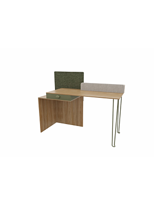 Bureau GRETA  Avec 1 Tiroir - Blanc / Chêne / Vert