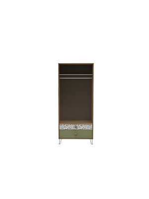 Armoire GRETA 2 Portes+ 2 Tiroirs - Blanc / Chêne / Vert