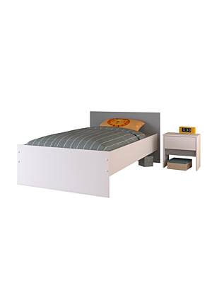 Pack Lit PIROUETTE + Chevet + Matelas + Sommier  -  Gris / Rose / Blanc