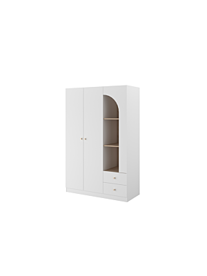 Armoire MAJORQUE  2 Portes  + 2 Tiroirs  Avec 3 Niches - Blanc / Chêne 