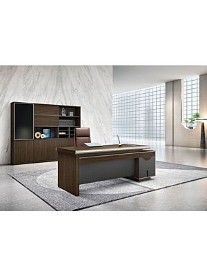 Bureau Directionnel LUXURY 180x180x76cm - Chêne Foncé / Gris