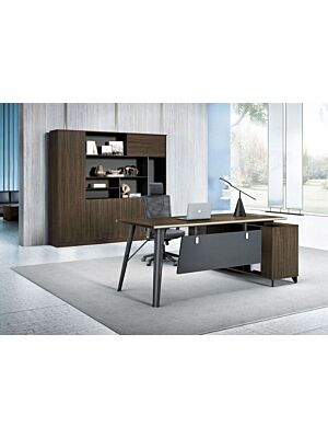 Bureau Directionnel LUXURY Avec Retour  - Chêne Foncé / Gris