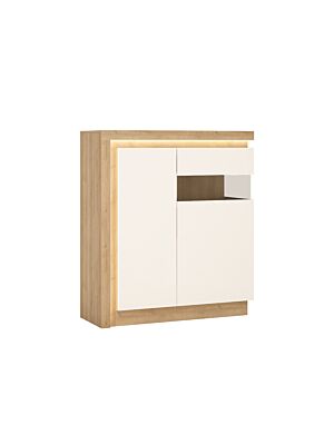 Petite Vitrine LYON Avec Deux Portes 108x42x124cm - Blanc / Chêne