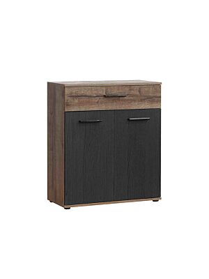 Commode BELLEVUE + 1 Tiroir + 2 Portes - Noir / Marron Foncé