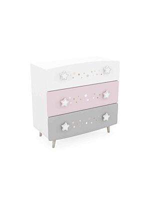 Chevet 1 tiroir ETOILES 2 Gris, rose et blanc - Table de chevet enfant BUT