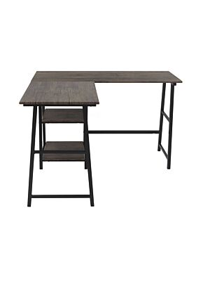 Bureau STEELY En L Avec Rangement - Bois Sombre